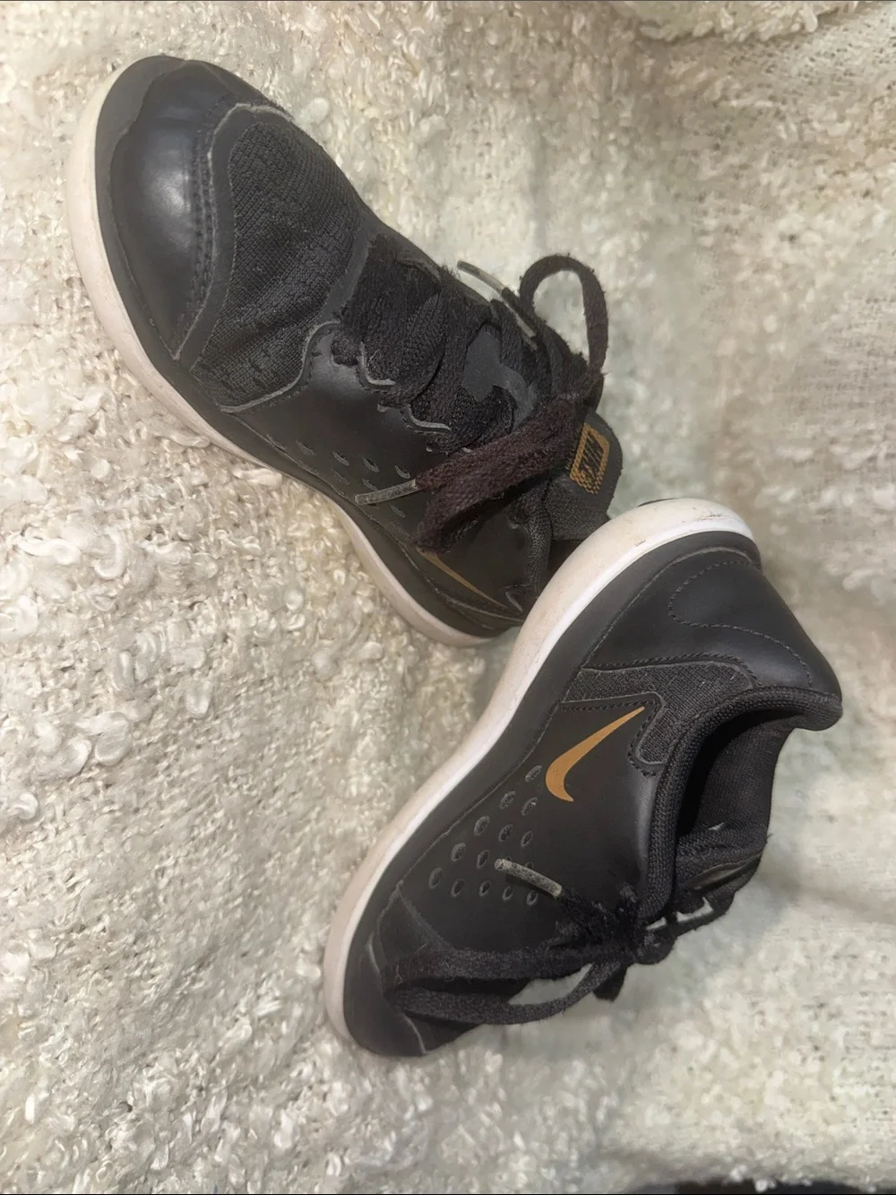 Nike Kids Black Sneakers with Gold Swoosh - Youth Athletic Shoes size 13C